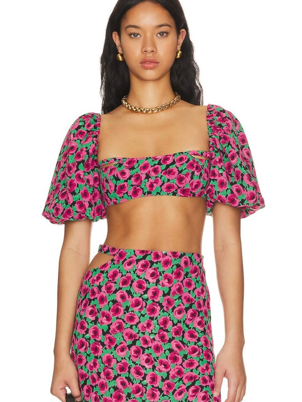 For Love & Lemons Dolcetto Black Pink Crop Top S